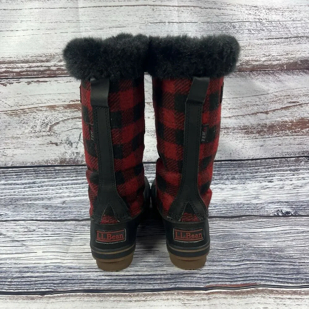 LL Bean Rangeley Buffalo Plaid Red Black Winter Boots, Women’s Size 6